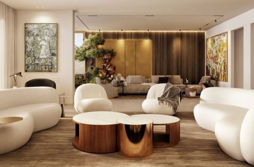 MODERN STYLE: LIVING ROOM WITH EARTHY TONES AND GOLDEN DETAILS Inspirations Caffe Latte Home