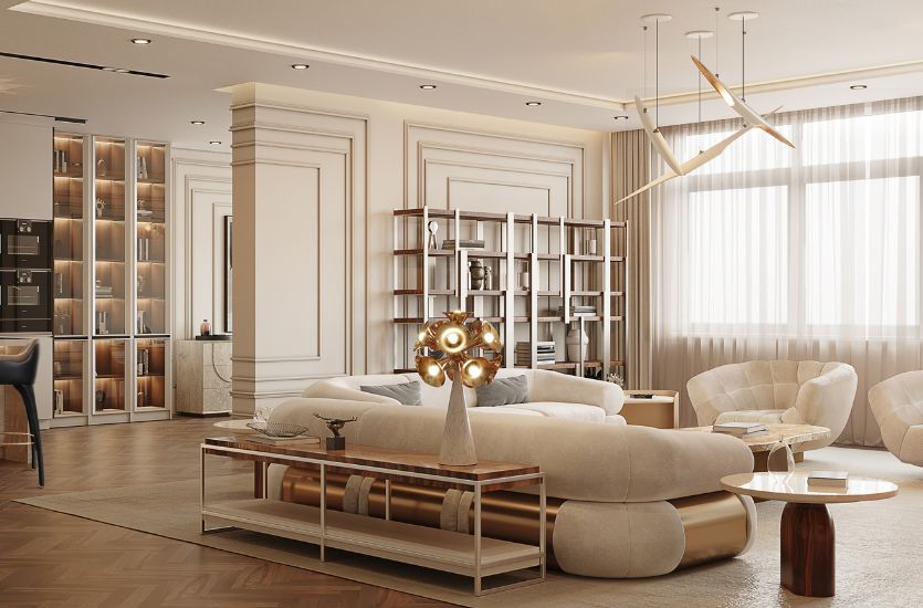 Luxury beige shop living room