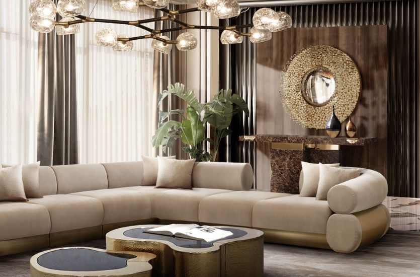 Elegance Illuminated: Luxury Neutral Living Room with Golden Accents Inspirations Caffe Latte Home