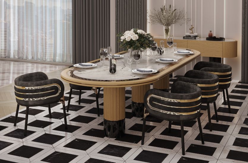 Luxurious Dining Room in Black, White, and Gold Tones Inspirations Caffe Latte Home