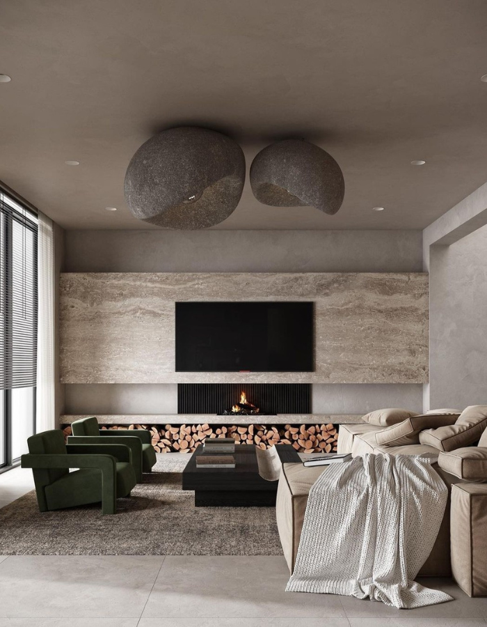  Timeless Tranquility: A Neutral-Toned Stone Living Room in Egypt by Esmael Abdelhamed  Inspirations Caffe Latte Home