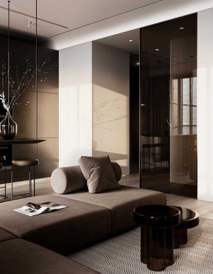  Warm Tranquility: Brown-Toned Minimalist Open Dining and Living Room  Inspirations Caffe Latte Home